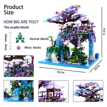 The Moon Palace Chinese Architecture Micro Building Blocks Set with LED Lights, 4574PCS Cherry Blossom Tree Model Kit, Collectible Cultural Gift for Adults & Teens - color: The Moon Palace