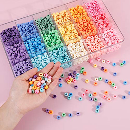 2600+pcs Pony Beads Kit, 18 Color Rainbow Kandi Beads Set, Multicolor Matte Plastic Jewelry Making Kit for DIY Craft Friendship Bracelet Necklace Key Chain - color: rainbow pony beads