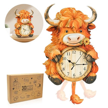 3D Puzzles for Adults Highland Cow Puzzle Clock Adult Crafts - color: Highland Cow Clock
