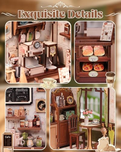 Book Nook Kit for Adults, DIY Miniature House Coffee Shop Booknook - color: Sunny Cafe