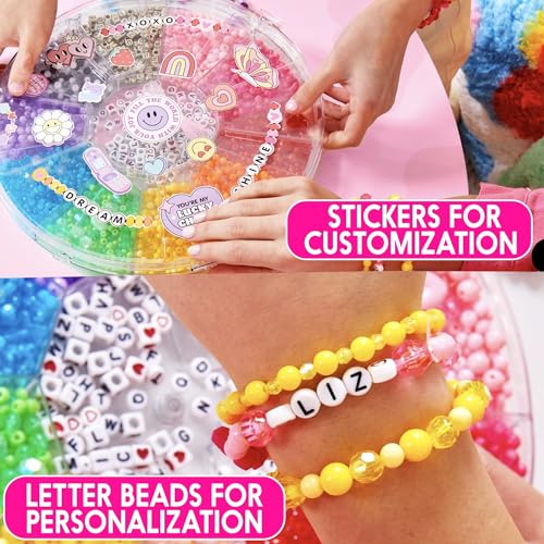 Just My Style Rainbow Bead Spinner, DIY Bracelet Making Kit with Swiveling Bead Case, Includes Over 1,000 Beads for Bracelet Making, Elastic, and More - color: Bead Spinner