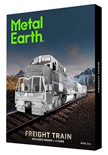 Fascinations Metal Earth Freight Train Box Gift Set 3D Metal Model Kit, Silver