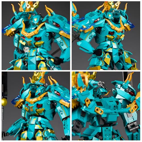 CSNRHG Green Dargon Samurai mech Robot with Long Spear Model Building Blocks Toy Set Mythical Birthday for Age 8+ Children Adults Teens 704 Pieces - color: Long Spear