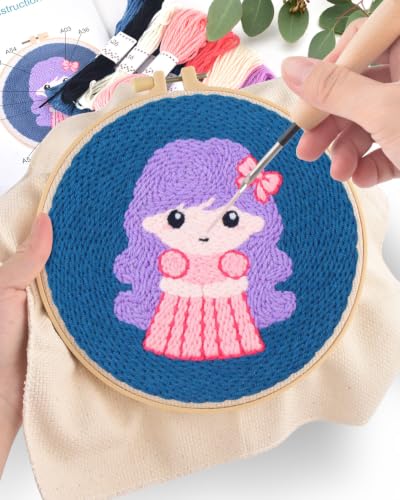 ERKOON Punch Needle Kit Beginners Adults, Zodiac Easy Embroidery Set for Starter Art Craft, Needling Punching Project with Patterns, Tools, Yarns, Hoop, Instruction (Virgo) - color: Virgo