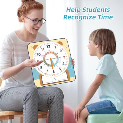ANCOMEDO Large 12" Magnetic Writable Dry Erase Teaching Clock with Cute Style, Teaching Demonstration Clock for Kids Learning Practice Time for Home School Classroom Supplies (12" x11"-Beige) - style: Beige-1pack