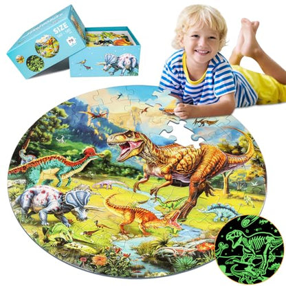 DIGOBAY 70PCS Glow in The Dark Dinosaur Floor Puzzles for Kids Ages 4-8 - style: glow-in-the-dark dinosaur