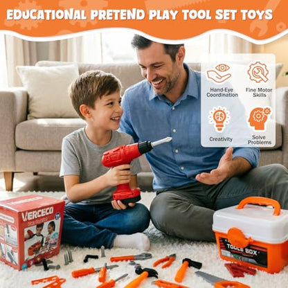 Kids Tool Set Toddler Tool Box Kit Construction Toys for Ages 3-5 - color: Orange-01