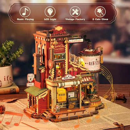 ROBOTIME 3D Wooden Puzzles for Adults, Factory Wooden Music Box EAB01, Gift for Craft Enthusiast Model Building Set