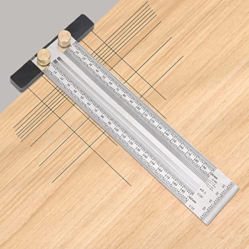 Ultra Precise Marking T-Ruler Stainless Steel Marking Rulers, T Square Hole, Stainless Steel Woodworking Scribing, Positioning, Scribbling Measuring Device for Carpenter(400 mm/16inch) - style: 400mm