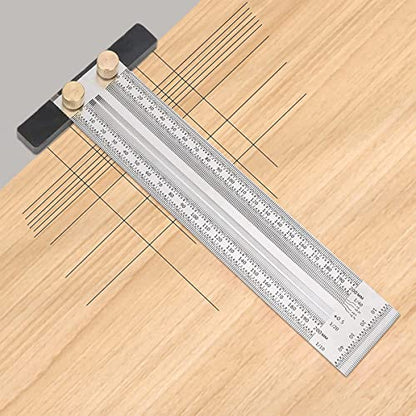 Ultra Precise Marking T-Ruler Stainless Steel Marking Rulers, T Square Hole, Stainless Steel Woodworking Scribing, Positioning, Scribbling Measuring Device for Carpenter(400 mm/16inch) - style: 400mm