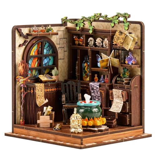 Book Nook Kit – DIY Miniature House Kit, Book Nook Kits for Adults, 3D Wooden Puzzle Craft Workshop Scene, Bookshelf Decor Insert, Home Office & Study Room Gift