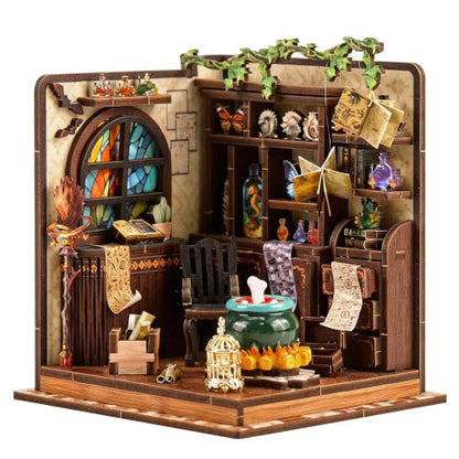 Book Nook Kit – DIY Miniature House Kit, Book Nook Kits for Adults, 3D Wooden Puzzle Craft Workshop Scene, Bookshelf Decor Insert, Home Office & Study Room Gift
