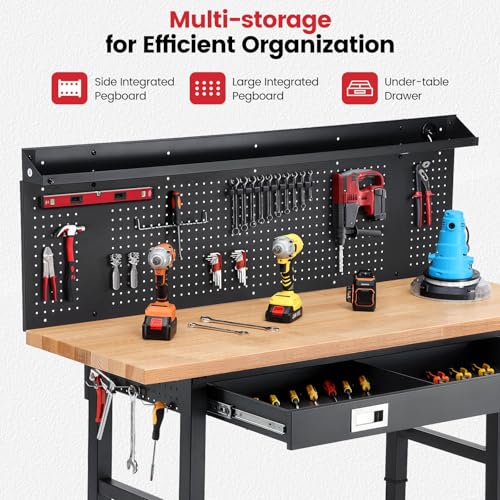 ENJOYWOOD 60" Rolling Workbench with Drawers, Adjustable Height