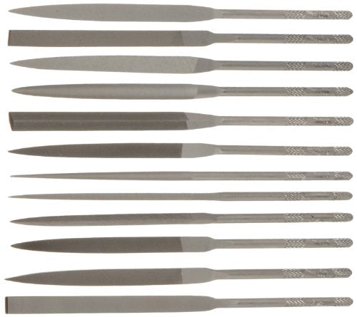 Nicholson 37398 12 Piece Needle File Set with Handles, Swiss Pattern, Double Cut, #2 Coarseness, 5-1/2" Length - size: 5-1/2", style: 2 Cut