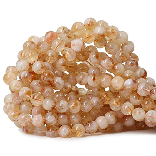 45PCS 8mm Natural Yellow Feather Citrine Gemstone Round Loose Beads Crystal Energy Stone Healing Power for Jewelry Making 1 Strand 15" - color: Feather Citrine, size: 8mm