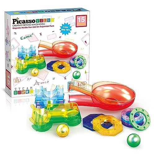 PicassoTiles Magnetic Marble Run Add-On Expansion Pack for Magnet Tile Building Blocks Maze Construction Toy Kit Educational STEM Learning Enhances Creativity Imagination Children Ages 3+ PTG01 - style: Marble Run Add-On Expansion Pack
