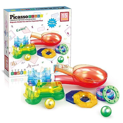 PicassoTiles Magnetic Marble Run Add-On Expansion Pack for Magnet Tile Building Blocks Maze Construction Toy Kit Educational STEM Learning Enhances Creativity Imagination Children Ages 3+ PTG01 - style: Marble Run Add-On Expansion Pack