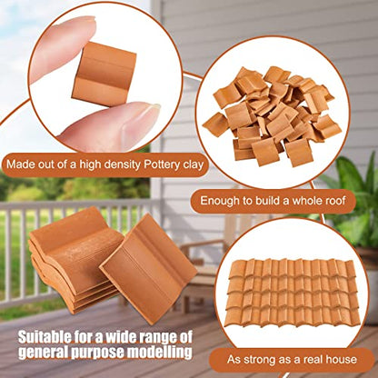 Charniol 200 Pcs Miniature Roof Tiles 1:12 Scale Mini Clay Tiles, Realistic House Shingles for the Roof, House Accessories for Kitchen Garden Landscaping DIY Model Architect Buildings