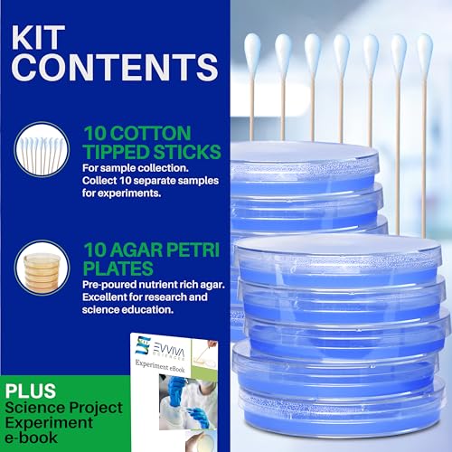 Evviva Sciences Nutrient Agar Petri Dishes Science Project Kit, Pre-Poured Agar Plates for Science Experiments, with Experiment eBook (Blue) - color: Blue