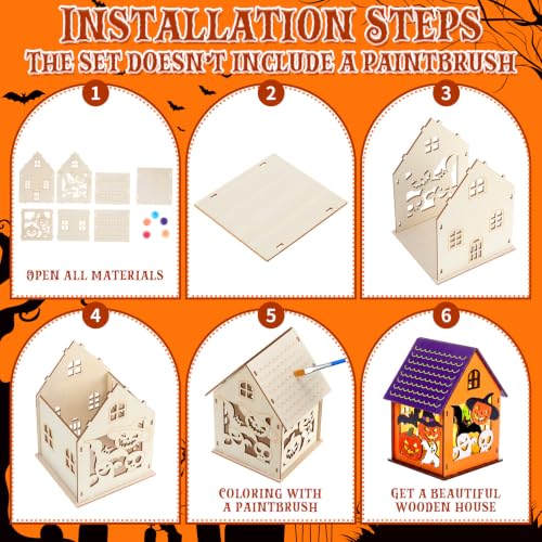 Jenaai 12 Sets Halloween Wooden Houses to Paint, Pumpkin Ghost Village - style: Halloween