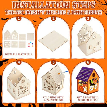 Jenaai 12 Sets Halloween Wooden Houses to Paint, Pumpkin Ghost Village - style: Halloween
