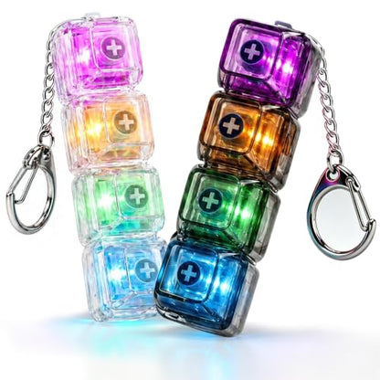 2 PCS Keyboard Fidget Toy, Decompression Button Clicker Keychain with Glowing LED, Portable Tactile Sensory Toys, Stocking Stuffers for Stress Relief, Autism, ASMR, Adults, Teens - color: Black+clear