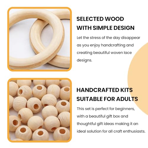 111PCS Macrame Plant Hanger DIY Knitting Kit – 109Yd 3mm Cotton Cord, 8PCS Wood Rings 100PCS Beads 2PCS Sticks, Craft Set Ideal for Macrame Starter Kit