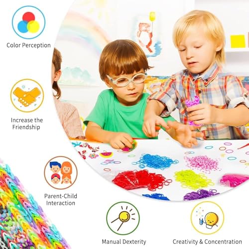 Inscraft 2600+ Loom Bands Set: Colorful Rubber Bands in 28 Colors with Container, 100 Clips, 152 Beads, 20 Pendant, 5 Backpack Hooks, 1 Instruction, Bracelet Making Refill Kit for Kids…