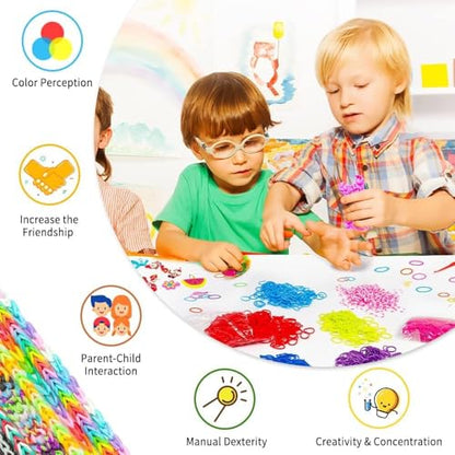 Inscraft 2600+ Loom Bands Set: Colorful Rubber Bands in 28 Colors with Container, 100 Clips, 152 Beads, 20 Pendant, 5 Backpack Hooks, 1 Instruction, Bracelet Making Refill Kit for Kids…