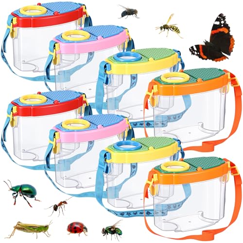 Halloscume 8 Pcs Bug Catcher for Kids Collector Toy Bug Habitat with Magnified Viewer, Insect Habitat, Outdoor Toys, Insect Box Magnifying Tools & Carry Strap - Educational Outdoor Adventure Gift