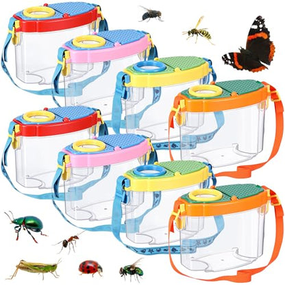 Halloscume 8 Pcs Bug Catcher for Kids Collector Toy Bug Habitat with Magnified Viewer, Insect Habitat, Outdoor Toys, Insect Box Magnifying Tools & Carry Strap - Educational Outdoor Adventure Gift