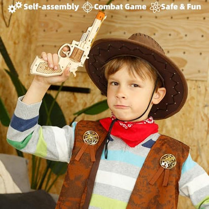 ROKR 3D Wooden Puzzle DIY Building Toys Mechanical Model - Multi-Player Game with Wood Targets &Rubber Bands, Gifts for Adults - color: 02 Wood Pistol M60