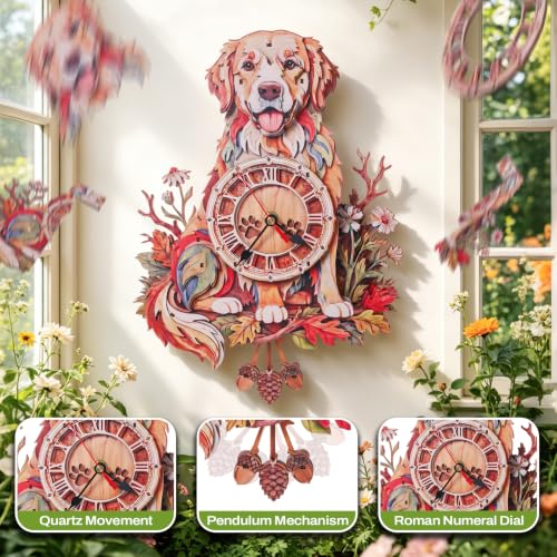 3D Puzzles for Adults Dog Clock Crafts for Adults Wooden Puzzles - color: Garden Dog
