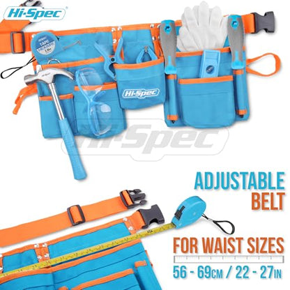 Hi-Spec Kids Tool Set with Tool Belt for Real Child-Sized STEM DIY, Blue - color: Blue, size: 16 Piece