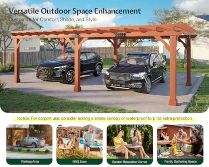 Jocisland 12x24 FT Premium Cedar Wood Pergola with Trellis Roof & Stakes - size: 12x24 FT