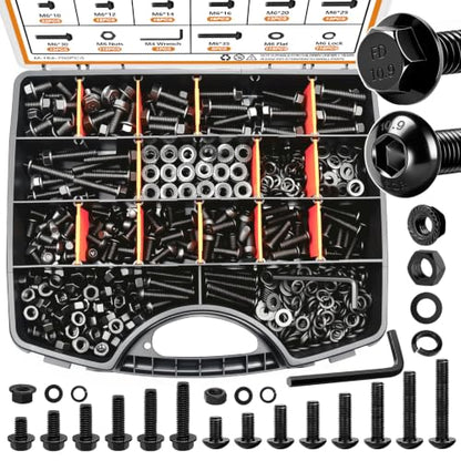 mankk 700PCS M6 Flange Bolt and M6 Button Head Hex Socket Cap Screws Assortment Kit M6×1.0 (10mm to 35mm) Metric Grade 10.9 Alloy Steel Class Hex Bolts and Nuts Washers Kit - size: 700PCS M6, style: Flange & Button & Hex Socket Cap