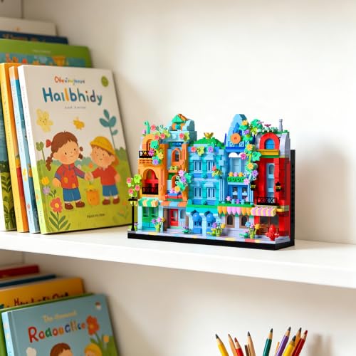 Micro Flower Street Architecture Building Toy for Teens & Adults, City Town House DIY Model, Mini Brick Building Blocks, Home Office Desk Decor, Collectible Display Gift for Men and Women