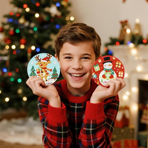 8 Pcs Christmas Diamond Art Coasters with Holder Cork Pads - color: Christmas B Coasters