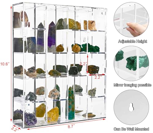 Adjustable Acrylic Rock Display Case Shadow Box with Shelves - size: Small Vertical 20-Room Display Case