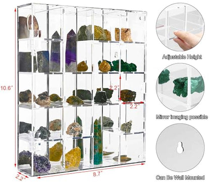 Adjustable Acrylic Rock Display Case Shadow Box with Shelves - size: Small Vertical 20-Room Display Case