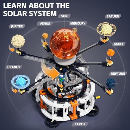Dual-Mode Spinning Solar System Space Building Kit, STEM Model with Rotating Planets, Light-up Sun and Astronomy Educational Toys for Kids, Outer Space Birthday Gift for Ages 8+ (1282 PCS)