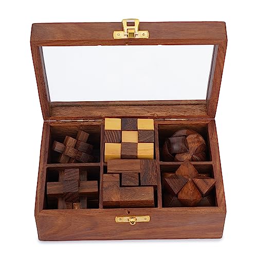 Ajuny Wooden Puzzle Box Set 6 Brain Teaser Games for Teens Adults 3D IQ Toy - style: 6 in 1