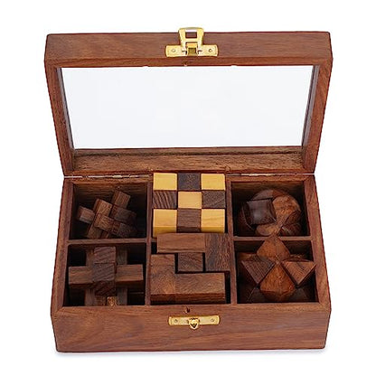 Ajuny Wooden Puzzle Box Set 6 Brain Teaser Games for Teens Adults 3D IQ Toy - style: 6 in 1