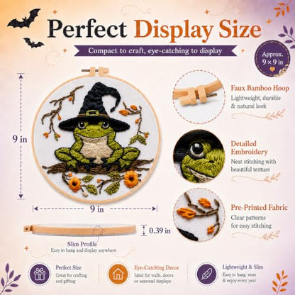 vadeny Halloween Embroidery Cross Stitch Kit for Beginners Adults Gothic Needlepoint DIY Craft Frog Haunted House Cauldron Bat Pattern 4 Set Sewing Hanging Decor with Needles Threads