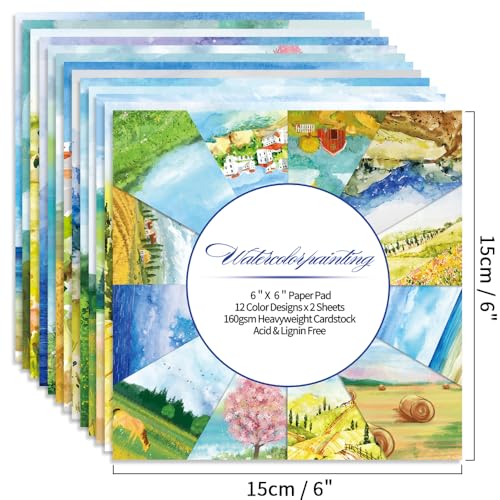 6x6" Cardstock Single Sided Scrapbooking,Craft Decorative Scrap Book Paper - color: 24sheets-landscape