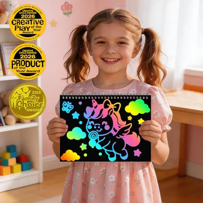 ZMLM Scratch Paper Art-Crafts Gift: 2 Pack Rainbow Notebooks Supplies Toys - color: Pink & Yellow