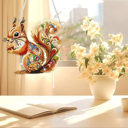AIRDEA Hanging Diamond Painting Kits Mandala,Special Shaped Diamond Art Kits Squirrel,Gem Art Pendant Decor,7.81x7.59in - color: brown yellow