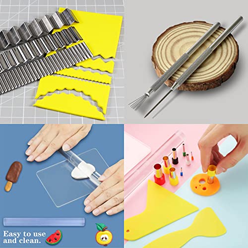 Yayatty 19 PCS Polymer Clay Tools, Acrylic Clay Roller, Acrylic Sheet, Clay Slicer Blade, Round Polymer Clay Cutters with Clay DIY Tool for Clay DIY - color: 19 PCS