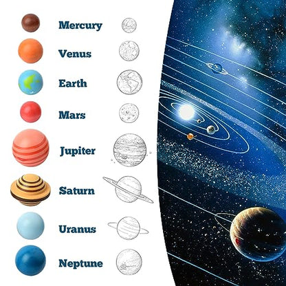 Wooden Solar System Puzzle for Kids Montessori Toys 3D Space Planets Models
