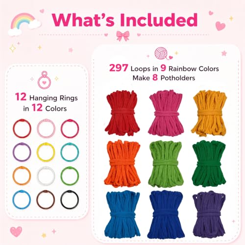 SOOHAOLISS 297PCS Cotton Loops for Potholders 7" with 9 Rainbow Colors - color: 7‘’ 297pcs in 9 Rainbow Colors